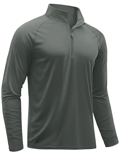TACVASEN Mens Pullover Athletic T- Shirts Rash Guard for Men Long Sleeve Sun Proction Quarter Zip Quick Dry Fit Workout Shirts Dark Grey L
