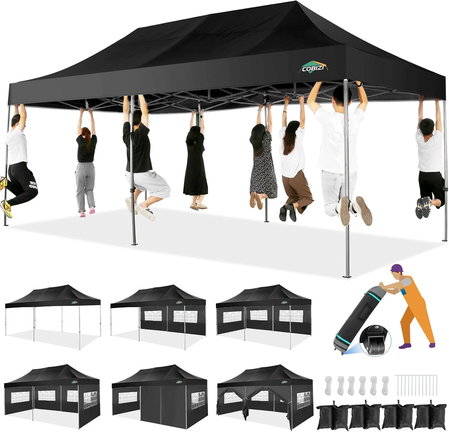 10 x 20 All Season Wind & Waterproof Heavy Duty Pop up Canopy Tent with 6 sidewalls with rolling bag